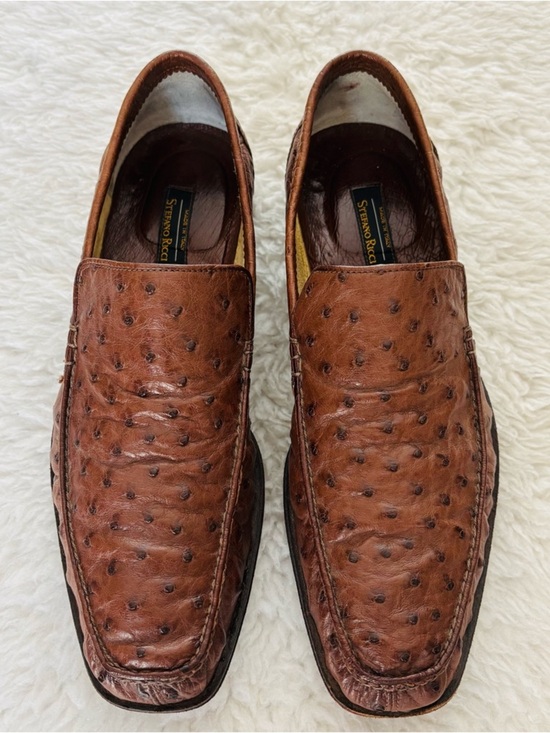 Stefano Ricci Ostrich Quill Genuine Brown leather Loafers Shoes size 9 main image 10